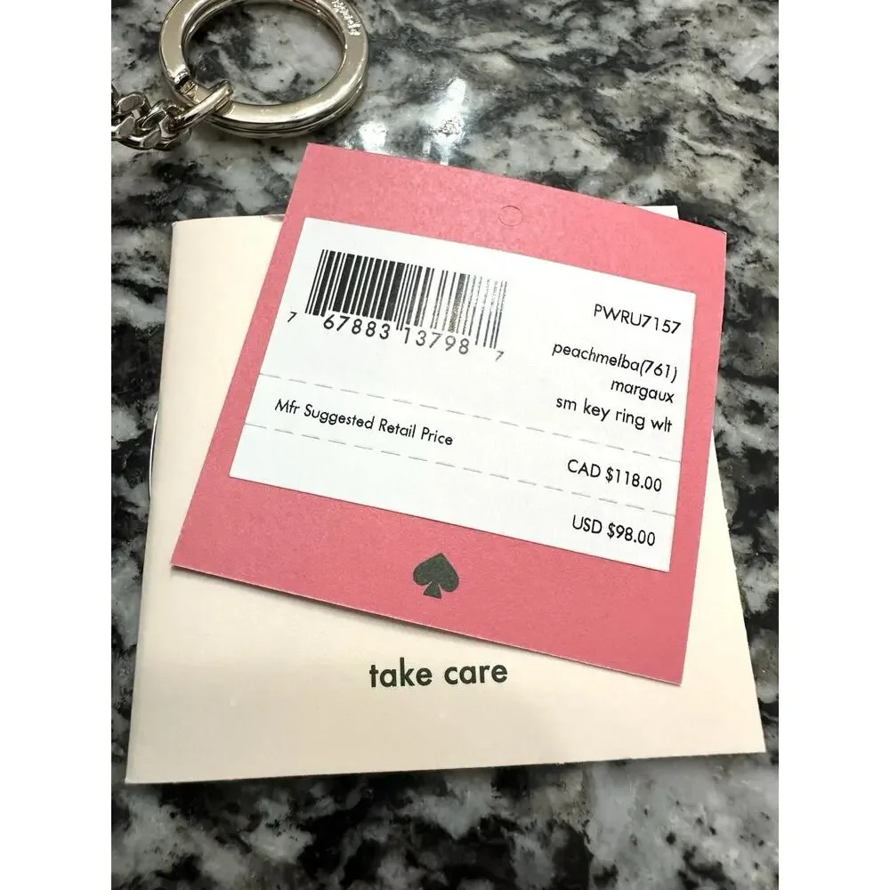 KATE SPADE MARGAUX Small Key Ring Wallet Refined Grain Peach Leather MSRP$98